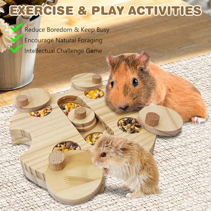 Hamster Foraging Toys Boredom Breaker Pet Rat Foraging Toys Bunny Puzzle Toys for Rabbits Interactive Bunny Toys Wooden Hamster Enrichment Toys for Guinea Pig Chinchillas Small Rodents,6-Hole