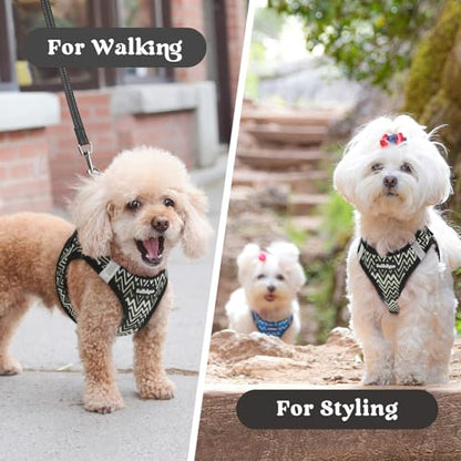 rabbitgoo Small Dog Harness, Step-in Soft Mesh Puppy Vest with Safety Buckle, Breathable Reflective Pet Harness for Small Medium Dogs, Black Zigzag L - color: Black Zigzag, size: L(chest:18.2"-20.5")