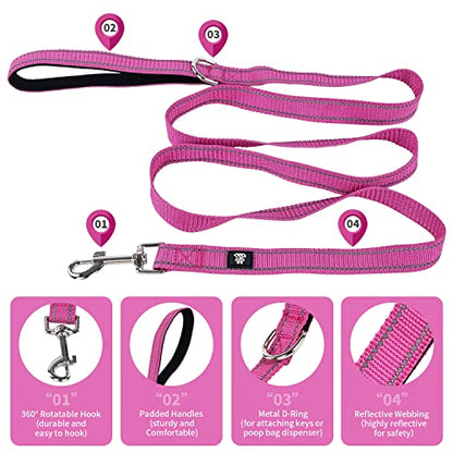 Dog Collar and Leash Set,Reflective Dog Collars with Quick Release Buckle,Adjustable Nylon Pet Collar for Small Medium Large Dogs(Medium,Fuchsia Pink) - color: Fuchsia Pink, size: Medium