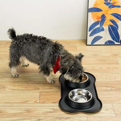 Conlun Stainless Steel Dog Bowls with Non-Slip Silicone Mat, Spill Proof Food & Water Bowls Set, Easy Clean Puppy Food Dish, Dishwasher Safe, Suitable for Dogs Cats Pet Under 20lbs, Small, Black - color: Black, size: Small-13 oz