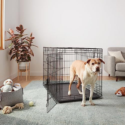 Amazon Basics Portable Metal Wire Dog Crate for Large Dogs, Double Door with Removable Tray, Divider Panel, Easy to Assemble, 48" x 30" x 32.5", Black - size: 48.0"L x 30.0"W x 32.5"H, style: Double Door w/ Divider