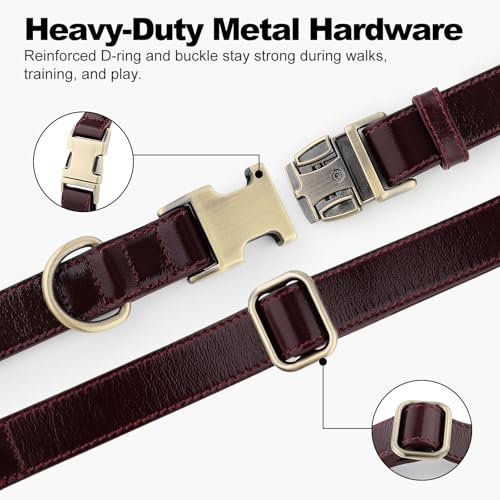Plutus Pet Genuine Leather Dog Collar – Adjustable Pet Collar with Quick Release Metal Buckle, Soft Real Leather for Small Medium Large Dogs, Heavy Duty & Skin-Friendly (Copper Brown, XS) - color: Copper Brown, size: XS