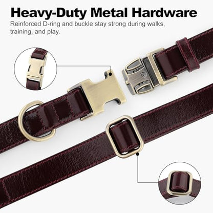 Plutus Pet Genuine Leather Dog Collar – Adjustable Pet Collar with Quick Release Metal Buckle, Soft Real Leather for Small Medium Large Dogs, Heavy Duty & Skin-Friendly (Copper Brown, XS) - color: Copper Brown, size: XS