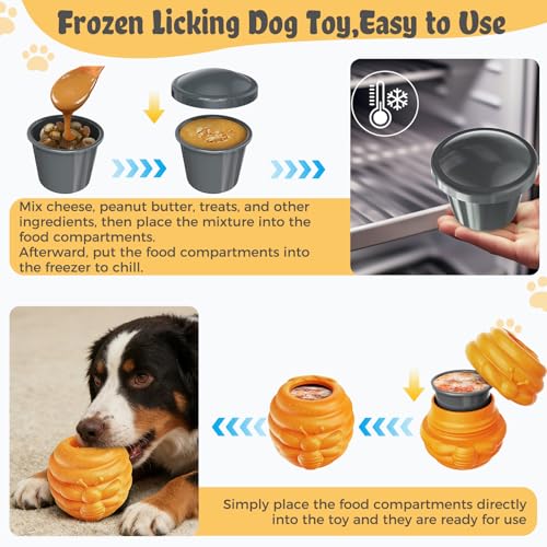 Dog Enrichment Toy for Aggressive Chewers - Interactive Dog Puzzle Toy for Boredom - Durable Nylon Honey Pot Treat Dispenser & Slow Feeder - Frozen Lick Toy with Removable Cups, Orange
