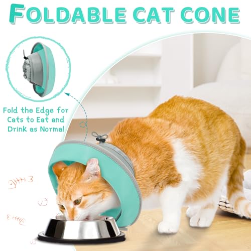 Cat Cone Collar Soft to Stop Licking, Adjustable, Foldable Lightweight Kitten Cones After Surgery Recovery for Cats & Kittens, Cat Cone Alternative, Easy Eating (Solid Green, M) - color: Solid Green, size: M