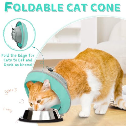 Cat Cone Collar Soft to Stop Licking, Adjustable, Foldable Lightweight Kitten Cones After Surgery Recovery for Cats & Kittens, Cat Cone Alternative, Easy Eating (Solid Green, M) - color: Solid Green, size: M