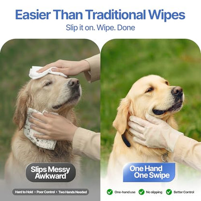 Pet Cleaning Glove Wipes for Dogs & Cats - Hypoallergenic Coconut Infused Extra Thick Dog Washing Gloves - Deodorizing Grooming Mitts - Puppy and Cat Cleaning Wipes - 20 Count