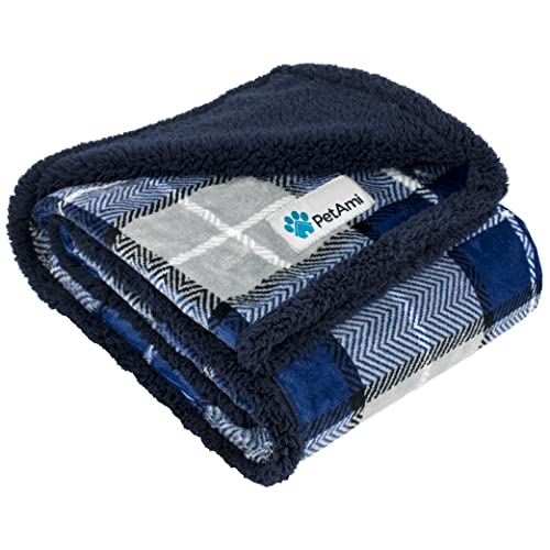 PetAmi Dog Blanket for Medium Large Dogs, Pet Bed Blanket Cat Puppy Kitten, Fleece Furniture Couch Cover Protector Sofa Car, Soft Sherpa Dog Throw Plush Reversible Washable, 40x60 Plaid Navy Blue - color: Plaid Navy, size: Large - 60 X 40 Inches