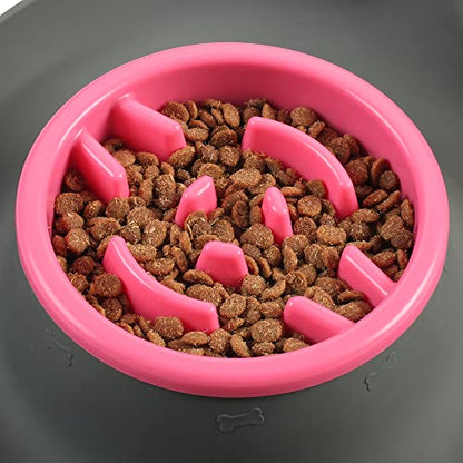 100% Waterproof BPA Free Pet Dog Bowls2 Stainless Steel（53oz+27oz） with 1.35“ Raised Edge Silicone Mat + Slow Feed Dog Water and Food Bowls for Feeding Small Large Dogs Cats Puppies (Gray) - color: Gray