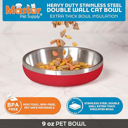 Master Pet Supply Stainless Steel Cat Bowls - 9 oz Heavy Duty - Crimson Flame, Double Wall Extra-Thick Insulated, Non-Slip Pet Water Bowl for Cats & Pets, Anti Rust Metal, Dishwasher Safe - color: Crimson Flame