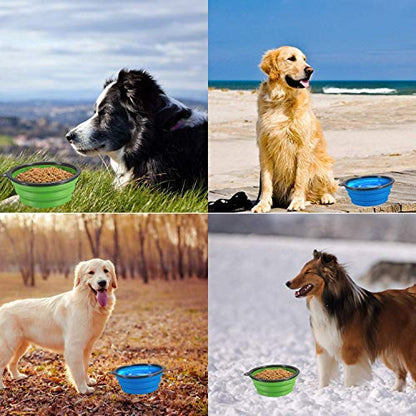 2 Pack Large Size Collapsible Dog Bowl, Food Grade Silicone BPA Free, with Carabiner Clip Foldable Expandable Cup Dish for Pet Cat Food Water Feeding Portable Travel Bowl (Purple & Green)