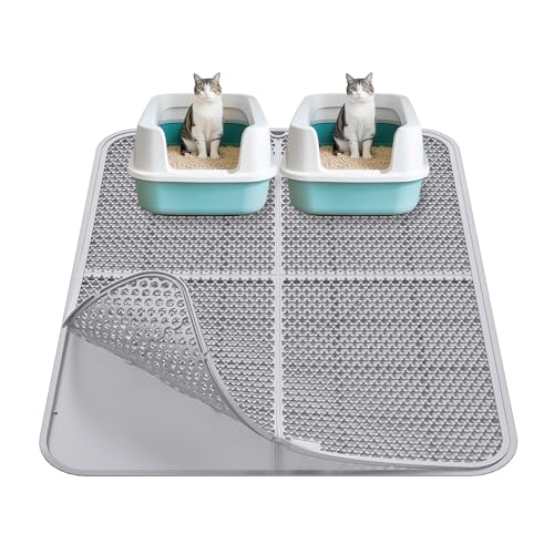 Large Cat Litter Mat, Large Kitty Litter Box Mat Waterproof Urine Proof Trapping, Easy Clean, Silicone Cat Supplies & Accessories for Indoor Pets (Grey, 32.67x24.8x0.47 in) - color: Grey, size: 32.67x24.8x0.47 in
