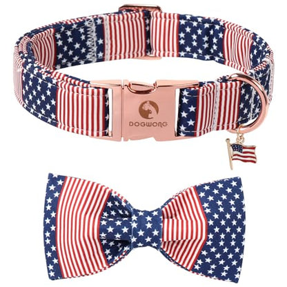 DOGWONG American Flag Dog Collar, 4 of July Dog Bow Collar Heavy Duty Adjustable Patriotic Dog Collar with Bowtie for Small Dogs - color: American Flag B, size: XS