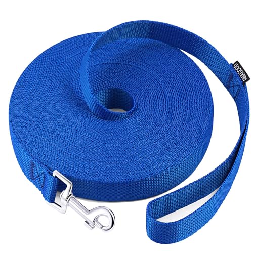 AMAGOOD Dog/Puppy Obedience Recall Training Agility Lead-15 ft 20 ft 30 ft 50 ft Long Leash-for Dog Training,Tie Out,Play,Safety,Camping (30Feet x 1Inch,Blue) - color: Blue, size: 1" x 30ft