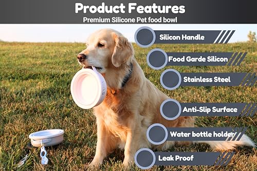 3-in-1 Travel Dog & Cat Bowl – Collapsible BPA-Free Silicone & 18/8 Stainless Steel, Portable & Non-Slip with Handle, Easy to Clean, Food & Water Bowl for On-the-Go Pets, Bottl/Poop Bag Holder - color: Black Bowl