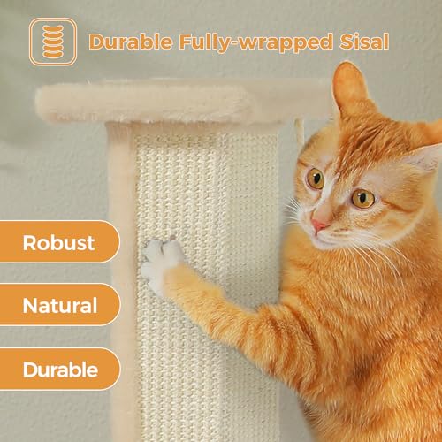 PAWZ Road Large Cat Scratching Post 32” Tall Scratching Post for Indoor Cats Adults Ultimate Scratch Post with Woven Sisal, Large Base and Removable Dangling Ball- Beige - color: Beige