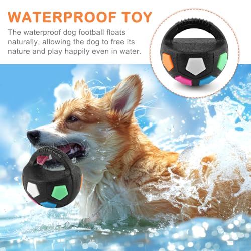 Dog Calming Ball with Handle Pet Dog Football Shape Toy Squeaky Floating Rubber Ball Floating Fetch Balls for Anxiety Relief in Small Medium Large Dogs(Color:Black) - color: Black