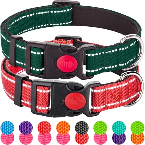 2 Pack Reflective Dog Collar for Large Dogs Girl Boys,Female Male,Nylon Dog Collars for Puppy Small Medium Dogs with Quick Release Safety Buckle, Durable Padded Soft Neoprene Collar,Red,Holly Green,L - color: Holly Green&Red, size: L