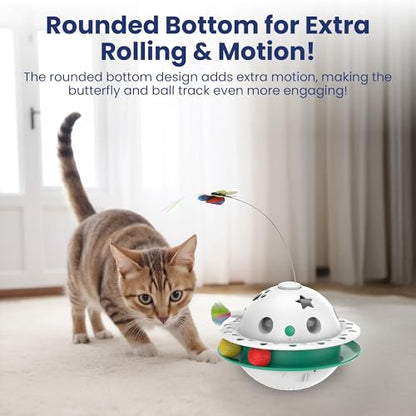 PAWSPIK Triple Chase 4-in-1 Interactive Cat Toy – Tumbling, Butterfly, Feather & Catnip Ball Play – Motion Activated, USB or Battery Powered