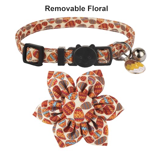 ADOGGYGO Easter Cat Collars with Removable Flower Bell, Adjustable Rabbit Easter Eggs Pattern Cat Floral Collars for Cats Kittens - color: Easter