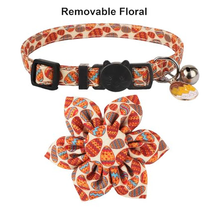 ADOGGYGO Easter Cat Collars with Removable Flower Bell, Adjustable Rabbit Easter Eggs Pattern Cat Floral Collars for Cats Kittens - color: Easter