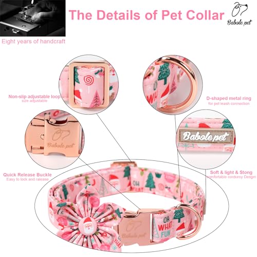 Christmas Dog Collar with Flower Bow - Cute Pink Christmas Santa Dog Collars, Adjustable Heavy-Duty Winter Holiday Bowtie Collar for Small Medium Large Boy Girl Dogs XS - color: F-Pink Santa, size: XS