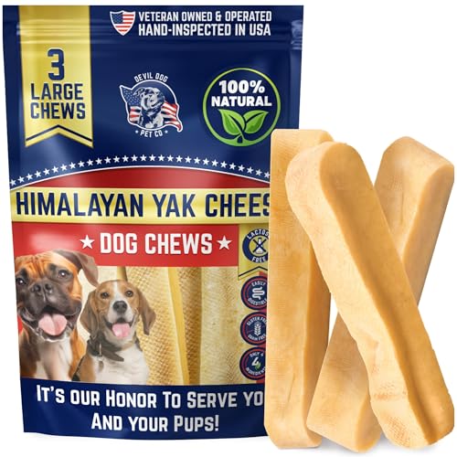 Devil Dog Pet Co. Himalayan Yak Cheese Dog Chews for Medium to Large Breeds & Aggressive Chewers - Long Lasting, Rawhide Free, High Protein - Cleaner Teeth, Anxiety & Boredom Relief - 3 Pack - style: Large - 3 Pack