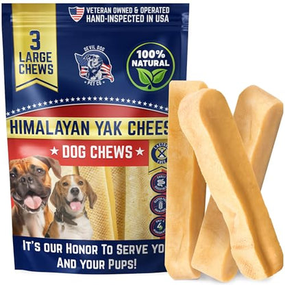 Devil Dog Pet Co. Himalayan Yak Cheese Dog Chews for Medium to Large Breeds & Aggressive Chewers - Long Lasting, Rawhide Free, High Protein - Cleaner Teeth, Anxiety & Boredom Relief - 3 Pack - style: Large - 3 Pack