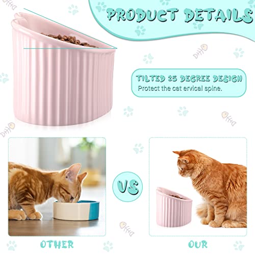 Mumufy 2 Pcs Ceramic Elevated Cat Bowls Tilted Elevated Raised Pet Bowls Anti Vomit Cat Dish for Indoor Stress Free Water Dish Feeder for Puppies, Heart Shaped(Macaron Blue, Pink) - color: Macaron Blue, Pink