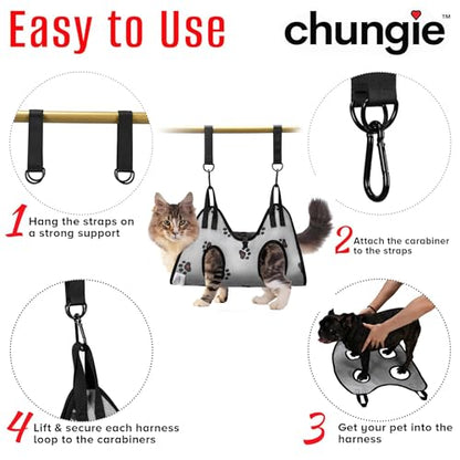 Chungie Cat Grooming Hammock for Cats – Cat Restraint for Nail Trimming with Pet Nail Clipper – Cat Sling for Grooming, Pet Hammock for Nail Cutting & Grooming Harness(Legs Spacing:6-9”/ Max W:20lb) - size: XS(Legs Spacing: 6-9”)/Max W:20lb)
