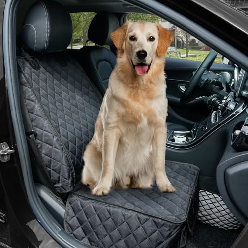 PETICON Waterproof Front Seat Car Cover, Full Protection Dog Car Seat Cover with Side Flaps, Nonslip Scratchproof Front Seat Cover Fits for Cars, Trucks, SUVs, Jeep - color: black