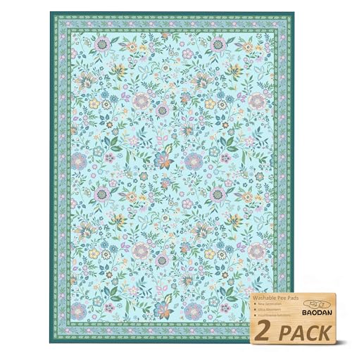 Washable Pee Pads for Dogs, 2 Pack Super Absorbent Reusable Puppy Pads with Colorful Flowers Patterns for Potty Training, Floor, Couch, Bed, and Crate,18"x 24" - color: Green, size: 18*24 Inch(Pack of 2)