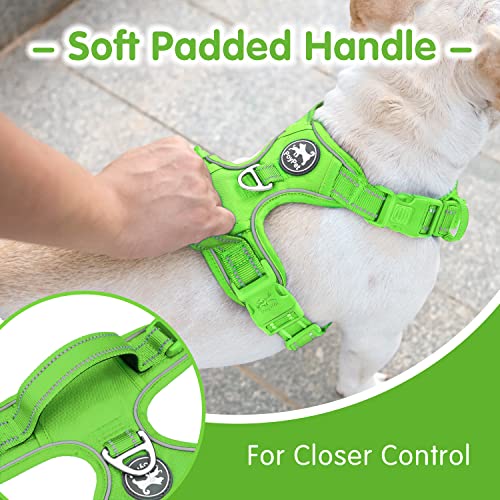 PoyPet No Pull Dog Harness and 5 Feet Leash Set, Release on Neck Reflective Adjustable Pet Vest, Front & Back 2 D-Ring and Soft Padded Pet Harness with Handle for Small to Large Dogs(Green,M) - color: Green, size: Medium