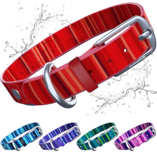 Waterproof Dog Collar for Rain, Snow or Swim – Quick-Dry, Stink-Proof & Dirt-Proof – Washable, Easy to Clean & Odorless – Soft & Durable– Rust-Proof Metal Buckle for Medium & Large Dogs - Red-L 1" - color: Ruby Red, size: Large (fits neck size: 21-24", wi