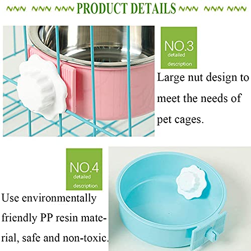 kathson Crate Dog Bowl, Removable Stainless Steel Hanging Pet Cage Bowl Food & Water Feeder Coop Cup for Cat, Puppy, Birds, Rats, Guinea Pigs (2 PCS, Size: M, Green and Pink) - color: Size: M (Green, Pink), size: 2 PCS