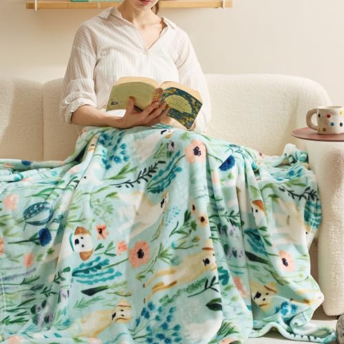 Bedsure Dog Throw Blanket - Vintage Cute Soft Throw for Girls Boys Teens Kids as Gifts, GentleSoft Fleece Cozy Fuzzy Home Decor Animal Pattern Blankets for Couch Bed Camping, Green, 50x60 - color: Dog