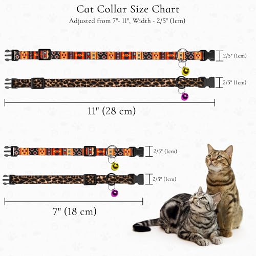 2 Pack Cat Collars with Bell - Breakaway Soft Collar for Girl & Boy Cats, Adjustable Safety Cute Kitten Collars – Comfortable Stylish Patterned Print Design Lightweight (Tribal + Leopard) - color: Tribal + Leopard