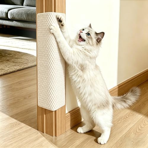 2 Pack Door & Wall Corner Cat Scratcher, Cream-White 19.68x7.8 Inch Scratch Pad for Cats, Corner Scratchers for Indoor Cats,Cat Furniture Protector - color: White, size: 2 Packs