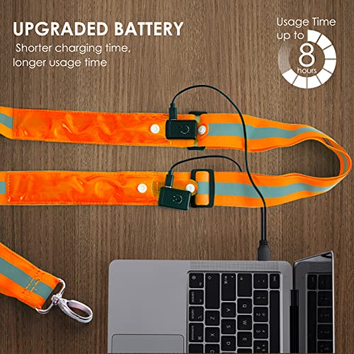 LED Belt Reflective Sash for Walking at Night, High Visibility Adjustable Night Running Safety Gear Rechargeable LED Light Up Running Belt Reflective Gear for Runners Walkers Men Women - color: orange