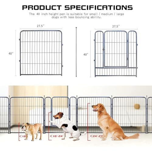 Dog Playpen,24/32/40 Inch Height in Heavy Duty,Folding Indoor Outdoor Dog Exercise Fence, Portable Pet Playpen with Door for Large Medium Dogs - Silver Gray (8 Panels, 40 inch) - style: 40 Inch