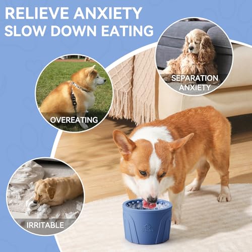 Dog Slow Feeder Lick Bowl, Anxiety Relief Dog Licking Mat Treat Dispenser, Non-Slip Anti-Choking Slow Eating Lick Bowl for Small Medium and Large Breed Dogs, BPA Free Silicone - color: Dark Blue, size: M-L