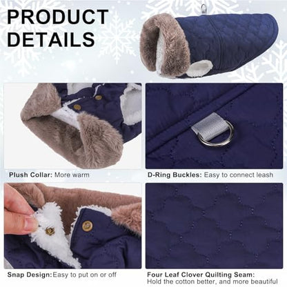 BEAUTYZOO Winter Dog Coat with Harness Built in, Warm Dog Puffer Jacket Vest Padded Fleece Cold Weather Coats Windproof Waterproof Snow Jackets Clothes for Small Medium Puppy, Blue XS - color: Navy Blue, size: XS (Back: 10",Chest: 15")