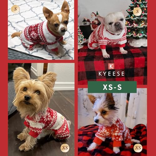 KYEESE Dog Christmas Pajamas, Holiday Dog Pajamas for Small Dogs with Snowflake Pattern, Warm Fleece Cat Onesie Cozy Christmas Outfit for Puppy Kitten Xmas Sweater Pet Jumpsuit, Small - size: Small (6-10LBS)