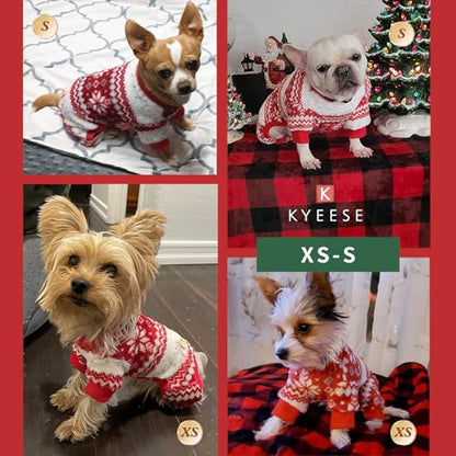 KYEESE Dog Christmas Pajamas, Holiday Dog Pajamas for Small Dogs with Snowflake Pattern, Warm Fleece Cat Onesie Cozy Christmas Outfit for Puppy Kitten Xmas Sweater Pet Jumpsuit, Small - size: Small (6-10LBS)
