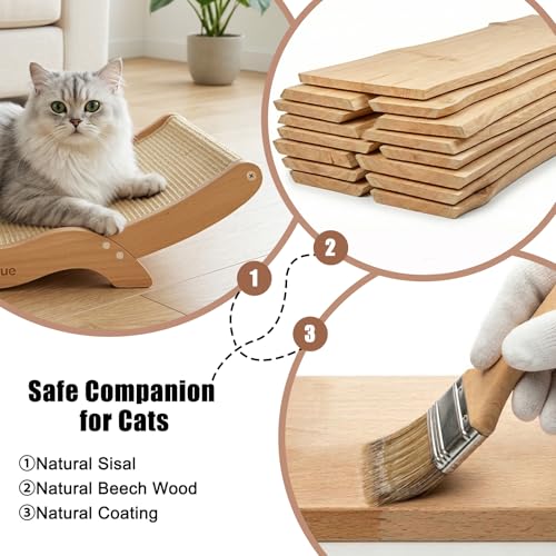 Extra-Large Cat Scratcher Bed with Natural Sisal Scratching Pad, Wooden Cat Bed Lounge Hammock for Indoor Cats, Durable Cat Scratching Post Furniture for Large Cats