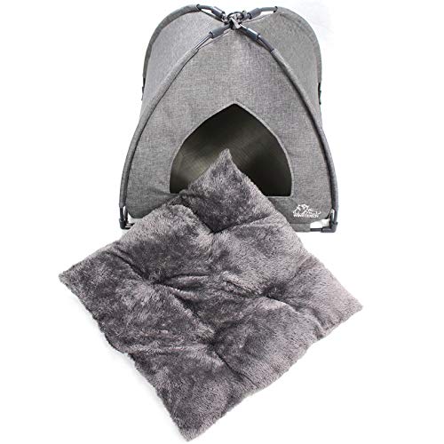 Winsterch Cat Bed Cave for Indoor Cats, Small Pet Tent Cave for Cats, Kittens, and Small Dogs, Warming Cat House with Removable Washable Cushion (18.5'‘ x 18.5’' x 15.8'', Grey) - color: Grey
