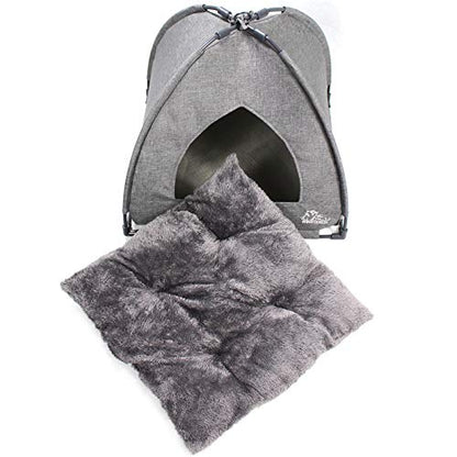 Winsterch Cat Bed Cave for Indoor Cats, Small Pet Tent Cave for Cats, Kittens, and Small Dogs, Warming Cat House with Removable Washable Cushion (18.5'‘ x 18.5’' x 15.8'', Grey) - color: Grey