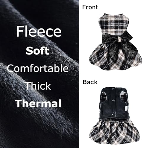 Dog Sweater Dresses for Small Dogs Girl, Puppy Clothes Plaid Dress Doggie Princess Dress, Winter Pet Holiday Festival Apparel Outfits, S, Black, 7-9lb - color: Black Plaid, size: Small (Chest 15in )
