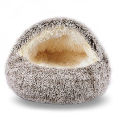 FORMYCATIE Cat Beds for Indoor Cats,Cat Cave for Puppy and Kitty,Calming Small Dog Bed for Small Dogs with Cover Cave,Cozy Warming Fluffy Washable Anti-Slip Pet Sleeping Bag (20 * 20inch,Khaki) - color: khaki, size: 20*20inch