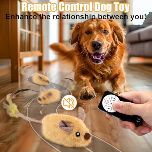 Mity rain Interactive Dog Toys, Fake Remote Control Dog Toy to Keep Them Busy, Dog Mouse Toy with Realistic Sound & Extended Tail, Automatic Dog Toy for Cats Dogs Pet, Squeaky Dog Toys Yellow - color: Yellow Remote Version